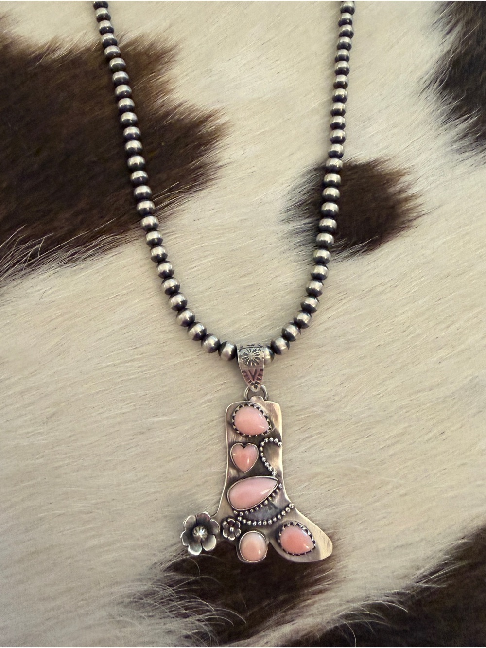 ❤️ Queen Pink Conch Sterling Silver Cowboy Boot Pendant Spinning Spur Handmade - Picture 4 of 12
